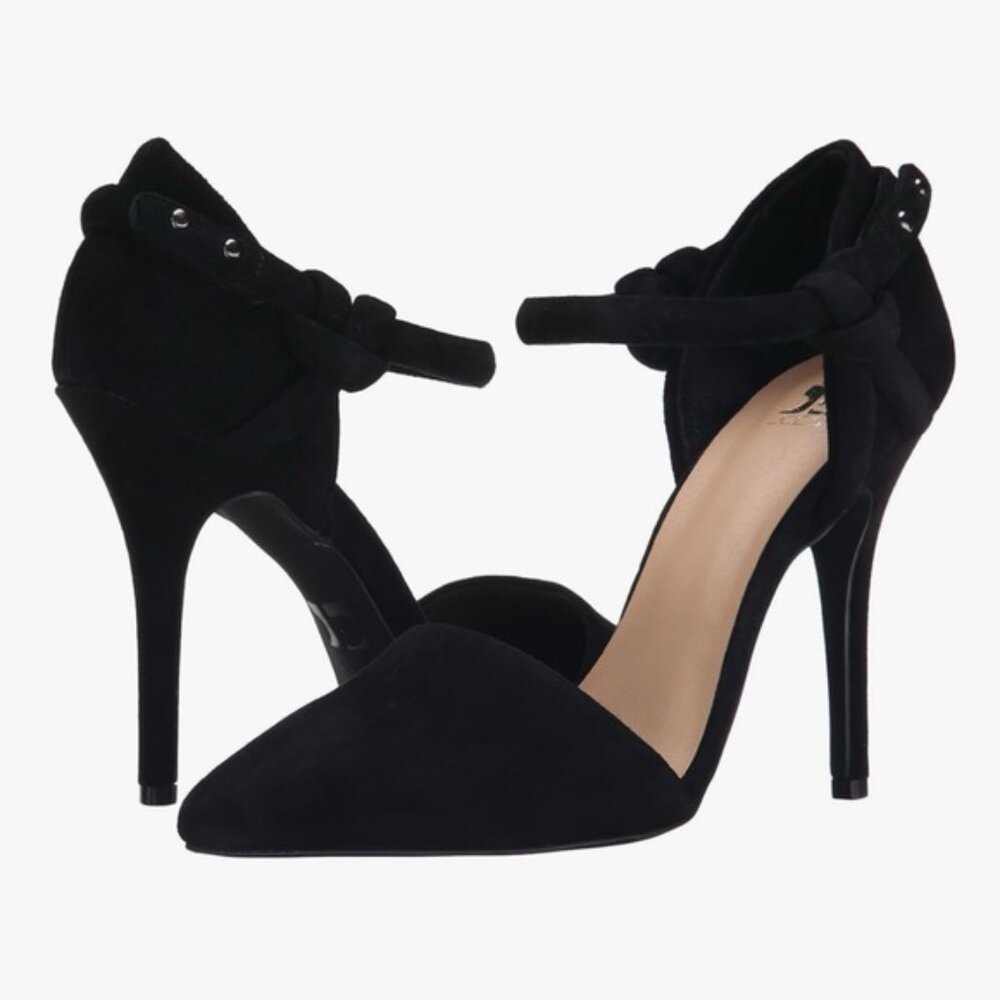 Joe’s Jeans Black Suede Knot Strap Heels – Pointed Toe – Size 8